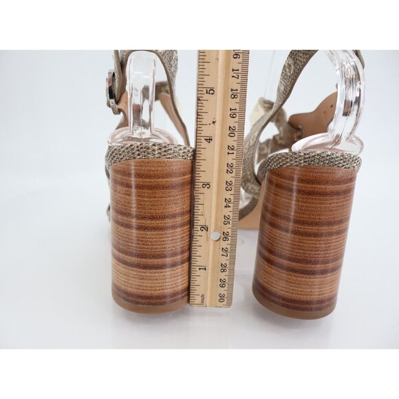 Via Spiga Italy Women's Sandal Size 9 Round Heel Strappy Tan Snake Print Leather - Picture 5 of 10